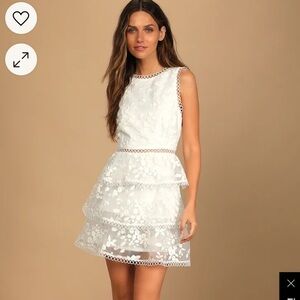 White Floral Embroidered Organza Mini Dress